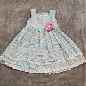 Striped Easter Dress with Pink Floral Detail Spring Baby 18 Months